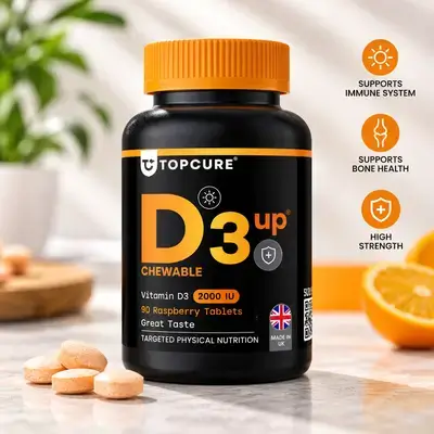 TOPCURE D3 Up Chewable Vitamin D3 2000 IU – 90 Raspberry Tablets