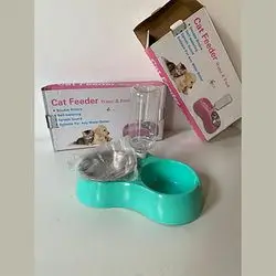 Cat Feeder Double Bowl with Metal Insert - Turquoise