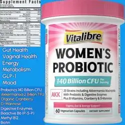 Women's Probiotic, Akkermansia, 140 Billion CFU, 19 Strains, Vitamin B6, B9, Methylated B12, Biotin, Cranberry, D Mannose, Digestive Enzymes, Gut, Vagina Health, 60 Caps probiotics