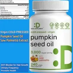 Pumpkin Seed Oil, 3000mg, Saw Palmetto, Cold Pressed Extract with Virgin Oil, Supports Prostate Health & Normal Urinary Frequency, DHT Blocker for Hair Growth, Men and Women, 240 Softgels Pumpkin Seed Oil