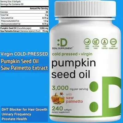 Pumpkin Seed Oil, 3000mg, Saw Palmetto, Cold Pressed Extract with Virgin Oil, Supports Prostate Health & Normal Urinary Frequency, DHT Blocker for Hair Growth, Men and Women, 240 Softgels Pumpkin Seed Oil