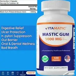 Mastic Gum, 1000 mg per Serving, Support Digestive Function, Gastrointestinal Health, Immune and Oral Wellness, Gluten Free, Made in USA, 120 Capsules Mastic Gum