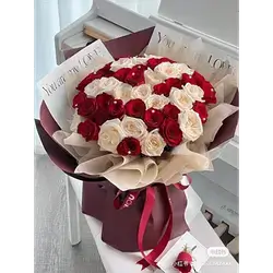 Rose ( Red & White ) - 50 Pcs