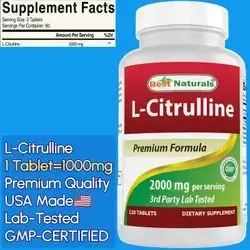 L Citrulline, 1000mg per Tablet, 2000mg per Serving, Citrulline, blood flow, Pump, fuller-looking muscle, endurance, Nitric Oxide, Erectile Dysfunction, 120 Tablets Citrulline