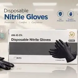 Disposable Nitrile Gloves Black Large - AMA GROUP (100 PCS)