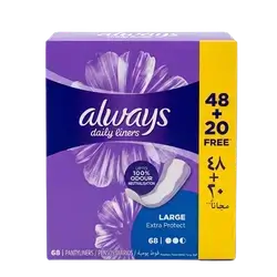 Always Daily Liners LARGE Extra Protect 48+20 Scented Pantyliners