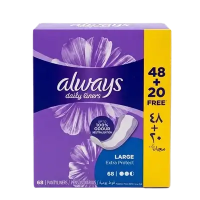 Always Daily Liners LARGE Extra Protect 48+20 Scented Pantyliners