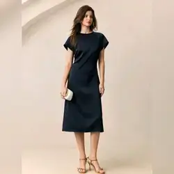 BizChic Women's Round Neck Flare Sleeve Waist Ruched Dress - Small