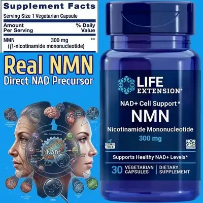 Life Extension NAD+, Nad, Cell Support, NMN, Healthy Aging, Energy Support, nicotinamide mononucleotide, NAD+, 300 mg, 30 Capsules NMN 