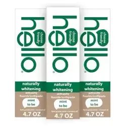 Hello Naturally Whitening Fluoride Toothpaste, Natural Whitening Toothpaste with Coconut Oil and Tea Tree Oil, Tames Bad Breath, Helps Moisturize, and Fights Cavities, Mint, 1Pack, 4.7 Oz Tubes