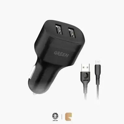 Green Lion Dual Port Car Charger 12W with PVC Micro USB Cable 1.2M