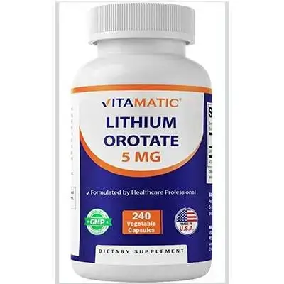 Vitamatic Lithium Orotate 5mg, healthy cognition, brain health, healthy brain Glucose levels, healthy Longevity and Aging, 240 Capsules