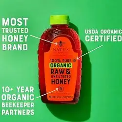 Nate's Organic 100% Pure, Raw & Unfiltered Honey - USDA Certified Organic honey, raw honey - 32oz. Squeeze Bottle honey