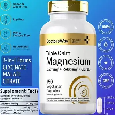 Triple Magnesium Complex, 3 in 1,Citrate, Magnesium Glycinate, magnesium Malate, magnesium citrate, Relaxation, Energy, Gut Health, Stress Relief, Muscle Health and Recovery, 150 Capsules magnesium