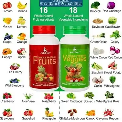 Fruit and Veggies Supplement Ingredients Natural – 2 Bottles 180 Total Vegetarian Capsules | Balance of Natural 16+18 Whole Fruits & Veggies Blend | Fresh Superfood Formula with Vitamins and Minerals, 180 Capsules total