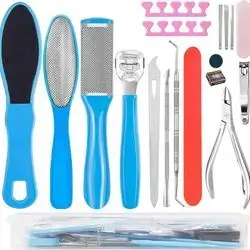 Professional Pedicure Kit, 17 in 1 Stainless Steel Foot Care Kit Foot Rasp Dead Skin Remover for Home & Salon Care/مجموعة باديكير احترافية، مجموعة 17 في 1 للعناية بالقدم من الفولاذ المقاوم للصدأ، مزيل للجلد الميت للعناية بالقدمين في المنزل وفي الصالون