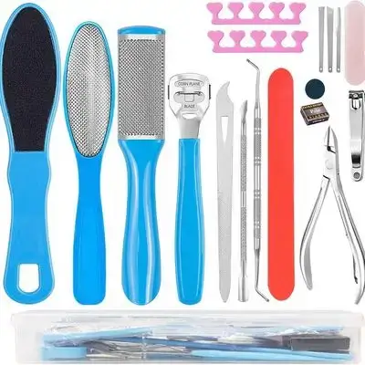 Professional Pedicure Kit, 17 in 1 Stainless Steel Foot Care Kit Foot Rasp Dead Skin Remover for Home & Salon Care/مجموعة باديكير احترافية، مجموعة 17 في 1 للعناية بالقدم من الفولاذ المقاوم للصدأ، مزيل للجلد الميت للعناية بالقدمين في المنزل وفي الصالون