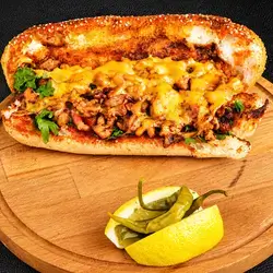 Chicken Tantuni Sandwich in a Bun with Cheddar Cheese