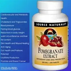 Pomegranate Extract, Antioxidant and DNA Health, 500 mg Tablet, Pomegranate Fruit Extract Yielding 400 mg Ellagic Acid & Dietary Fiber, 240 Tablets Pomegranate