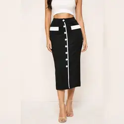 Black midi skirt with a sleek high-waist design - XS
