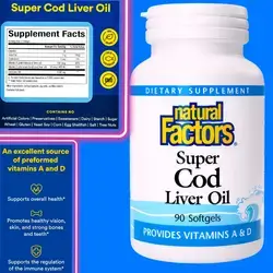 Super Cod Liver Oil, 1100mg per Softgel, Natural vitamin A and D3, with Omega 3, Omega 3 EPA and DHA, Supports Heart & Brain & eyes & joints & skin, 90 Softgels