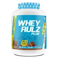 MuscleRulz Whey Rulz Plus, 25g Protein, 4.8g Glutamine, 5.9g BCAA, 132 Calories - 66 Servings (Chocolate, 5lb)