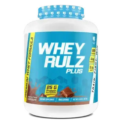 MuscleRulz Whey Rulz Plus, 25g Protein, 4.8g Glutamine, 5.9g BCAA, 132 Calories - 66 Servings (Chocolate, 5lb)