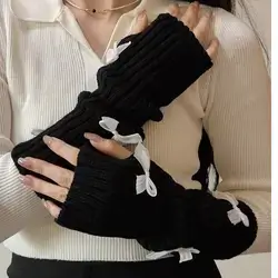 1 Pair Fashion Casual Y2k Bowknot Fingerless Gloves Arm Warmer Glove