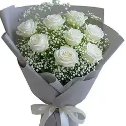 White Rose Bouquet With Gypsum