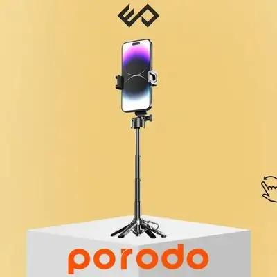 Porodo Foldable Selfie Stick with Extendable Tripod - Black