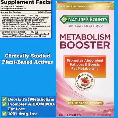 Metabolism Booster, Boosts Fat Metabolism, Promotes Abdominal Fat Loss, With Citrus Extracts and Black Ginger, 60 Capsules