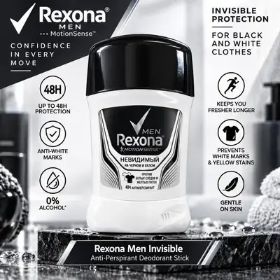 Rexona Men MotionSense™ Invisible Black & White Anti-Perspirant Deodorant Stick — 48H Protection