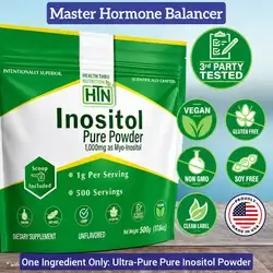 Inositol Powder, Ultra Pure Powder as Myo-Inositol, Myo-Inositol, 1000mg (1g) Per Scoop, Unflavored, Vegan, Non-GMO, 500 Servings, myo inositol, PCOS, Insulin Resistance and sensitivity, weight loss, body composition, Youthful Skin