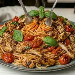 Extra Tomato spaghetti with chicken shawarma 
