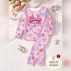 1set Young Girls Snug Fit Loungewear 2pcs Pajama Set - 4 Years