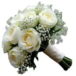 White Rose Bridal Bouquet With Gypsum
