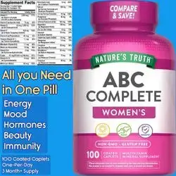 Multivitamin, for Women, with Iron, Multivitamin & Multimineral, Complete Vitamins and Minerals, 100 Coated Caplets Multivitamin