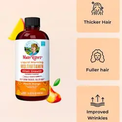 Mary Ruth's Liquid Morning Multivitamin + Hair Growth, clinically shown Lustriva® to Support Hair Growth, reduce wrinkles, smooth skin, Fuller & thicker hair, 450ml, Biotin 10000mcg - Peach-Mango, Original