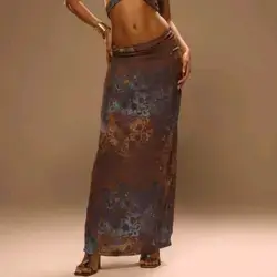 MUSERA Low Rise Chiffon Print Loose Fit Maxi Skirt - XS