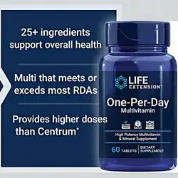 Life Extension One Per Day Multivitamin –with Over 25 Vitamins, Minerals & Plant Extracts, Quercetin, 5-MTHF Folate, Chromium , Magnesium , Boron, Copper, Selenium, Vitamin C & A&D&E&K, B12 & more, 60 Tablets multivitamin