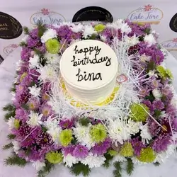 Cake And Purple Dawdy Flower