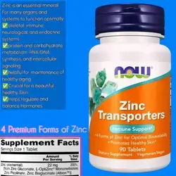 Now Supplements Zinc, Zinc Complex, healthy skin, optimal immunity, protein & carbohydrate metabolism, hormone balance, hair growth, 4 forms of zinc, 90 Tablets zinc complex