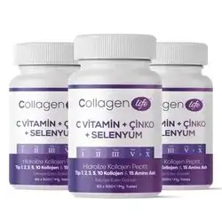 collagen life (hydrolyzed collagen type peptit 1,2,3 5, 10collagen +15 amino acid +vitamin c+ginko+selenium ....) 90tablets