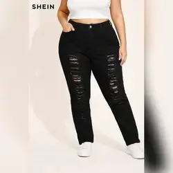 SHEIN Plus Size Ripped Skinny Jeans - 4XL