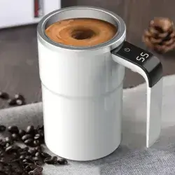 Self Stirring Mug, Auto Magnetic Coffee Mug with LED Display Temperature, Rechargeable Automatic Stirring Mug, Self Mixing Cup with Lid for Coffee Tea Hot Chocolate
