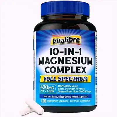 10 in 1 Magnesium Complex, 420mg Magnesium, Max Absorption, Chelated Magnesium Supplement, for Nerves, Bone & Heart Health, magnesium glycinate, magnesium malate, magnesium citrate, orotate, Taurate, 120 Capsule magnesium Complex