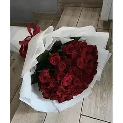Bouquet Of Red Flowers With Accessories And Wrapping, 48 Flowers