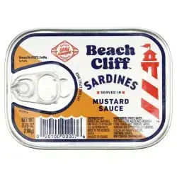 Beach Cliff Wild Caught Sardines in Mustard Sauce, 3.75 oz Can - 18g Protein per Serving - Gluten Free, Keto Friendly - Great for Pasta & Seafood Recipes