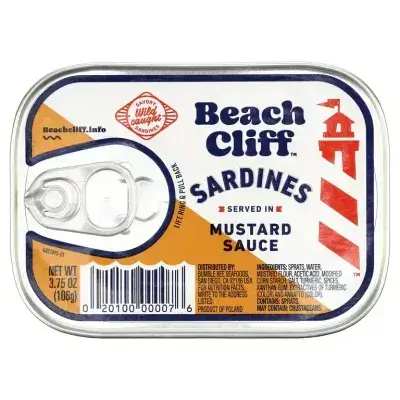 Beach Cliff Wild Caught Sardines in Mustard Sauce, 3.75 oz Can - 18g Protein per Serving - Gluten Free, Keto Friendly - Great for Pasta & Seafood Recipes