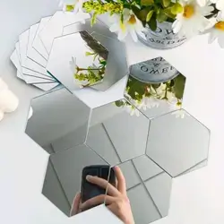 16pcs/Set Silver Hexagonal Plastic Mirror Wall Stickers,